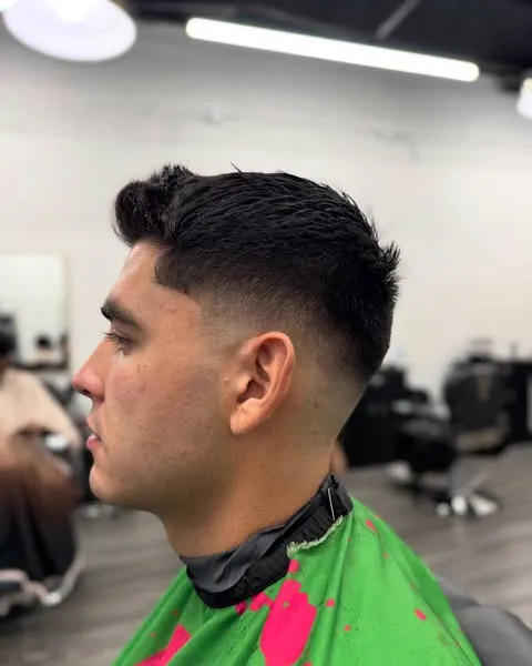 Taper fade with a sharp line-up